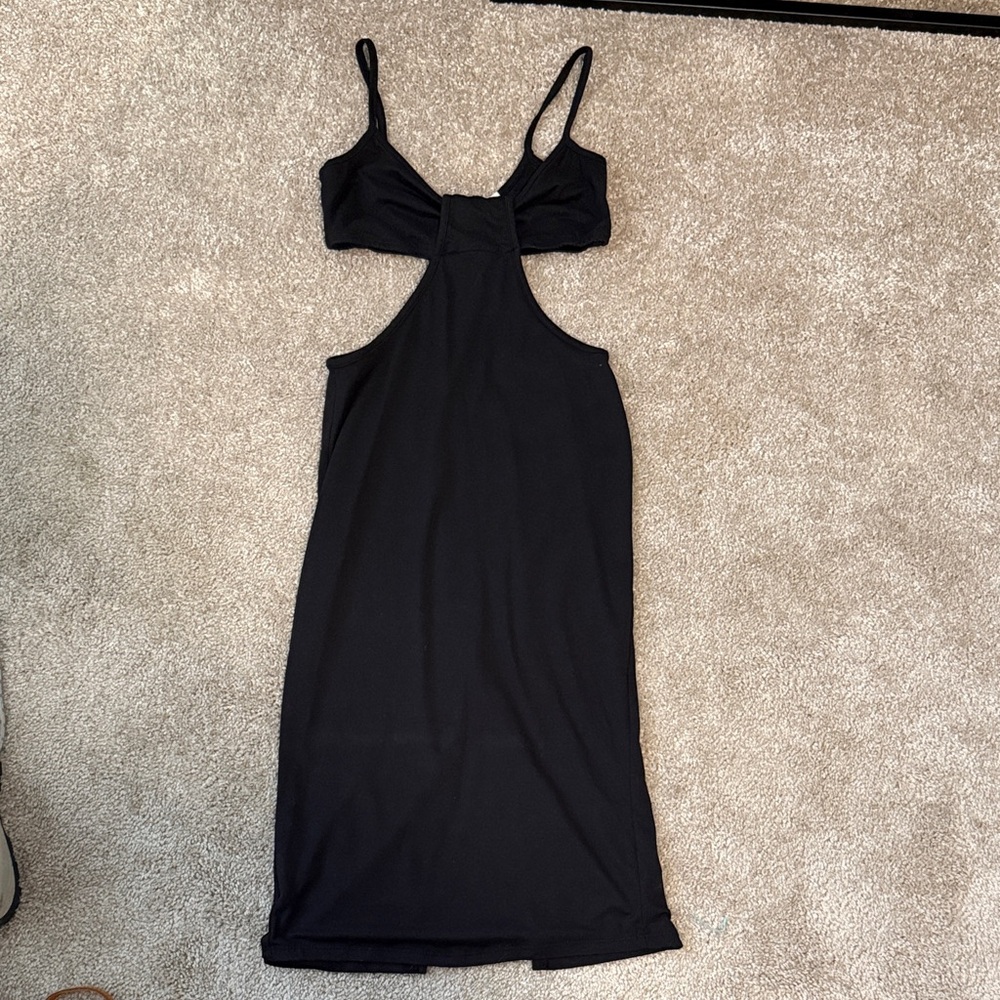 Liberty Love Black Cutout Midi Dress with Slim Straps